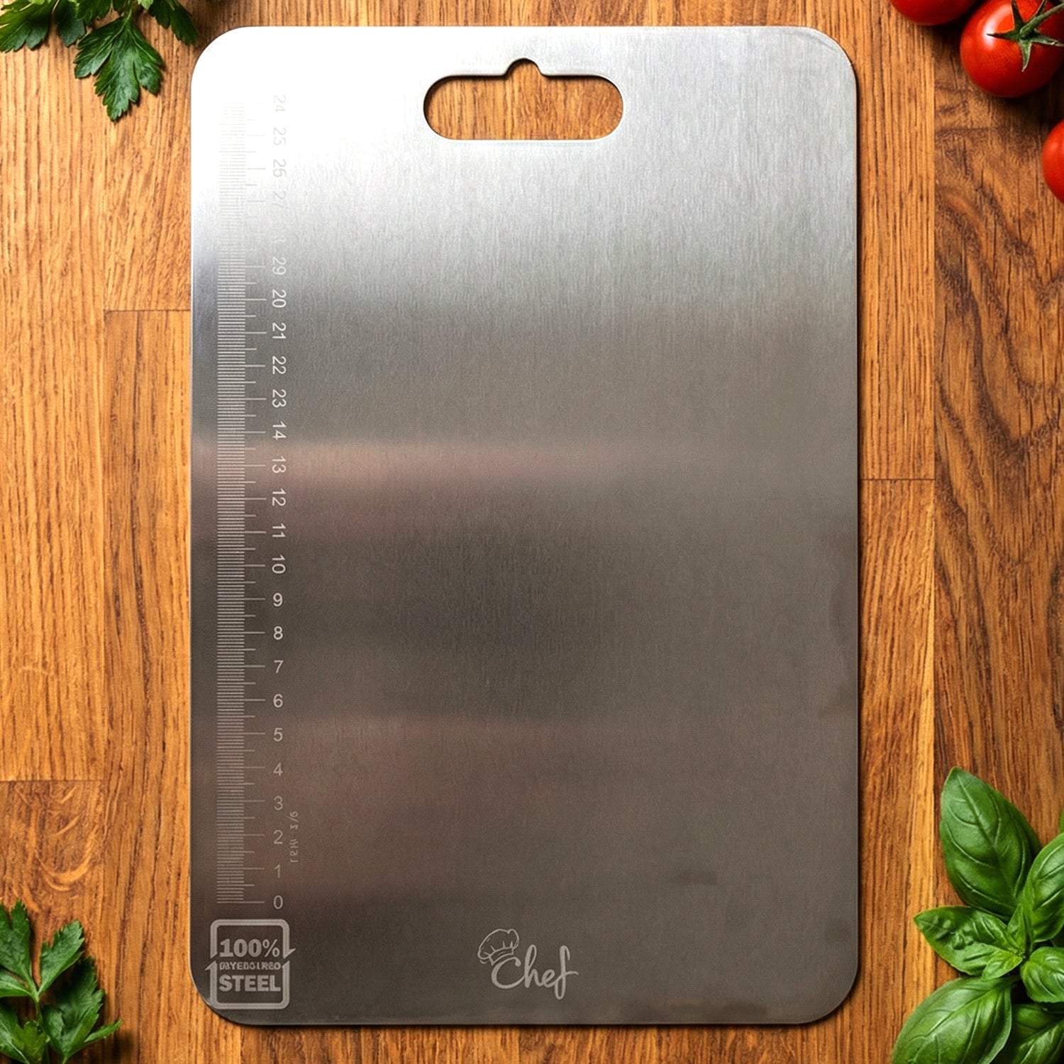 Easy clean steel chopping board