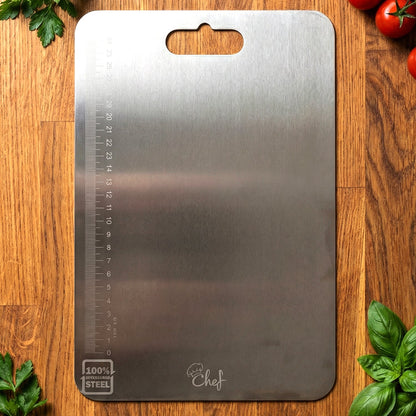 Easy clean steel chopping board