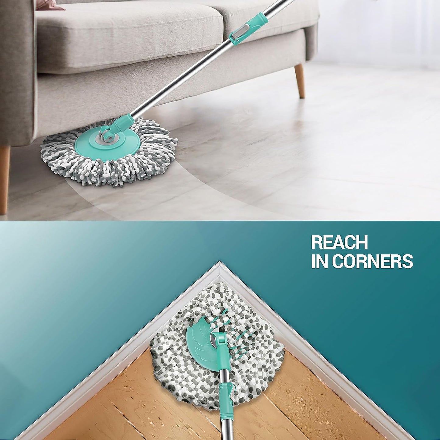 Ganesh Quick Spin Mop Steel Spin, Bucket Floor Cleaning 2 Micro fiber head / Refill