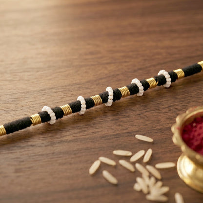 Handmade Black Bracelet Rakhi with White Beads (1 Pc)