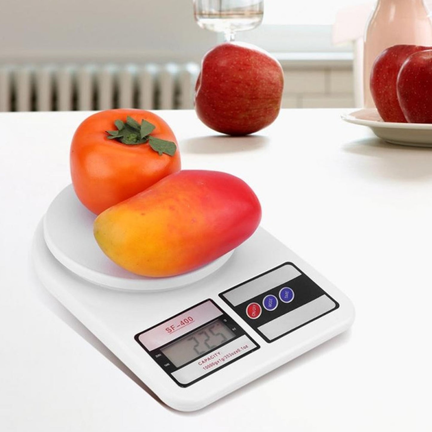 Digital weighing scale for precise 10 kg measurements.