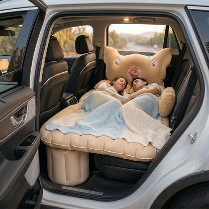 Couple sleeping comfortably on car air mattress bed
