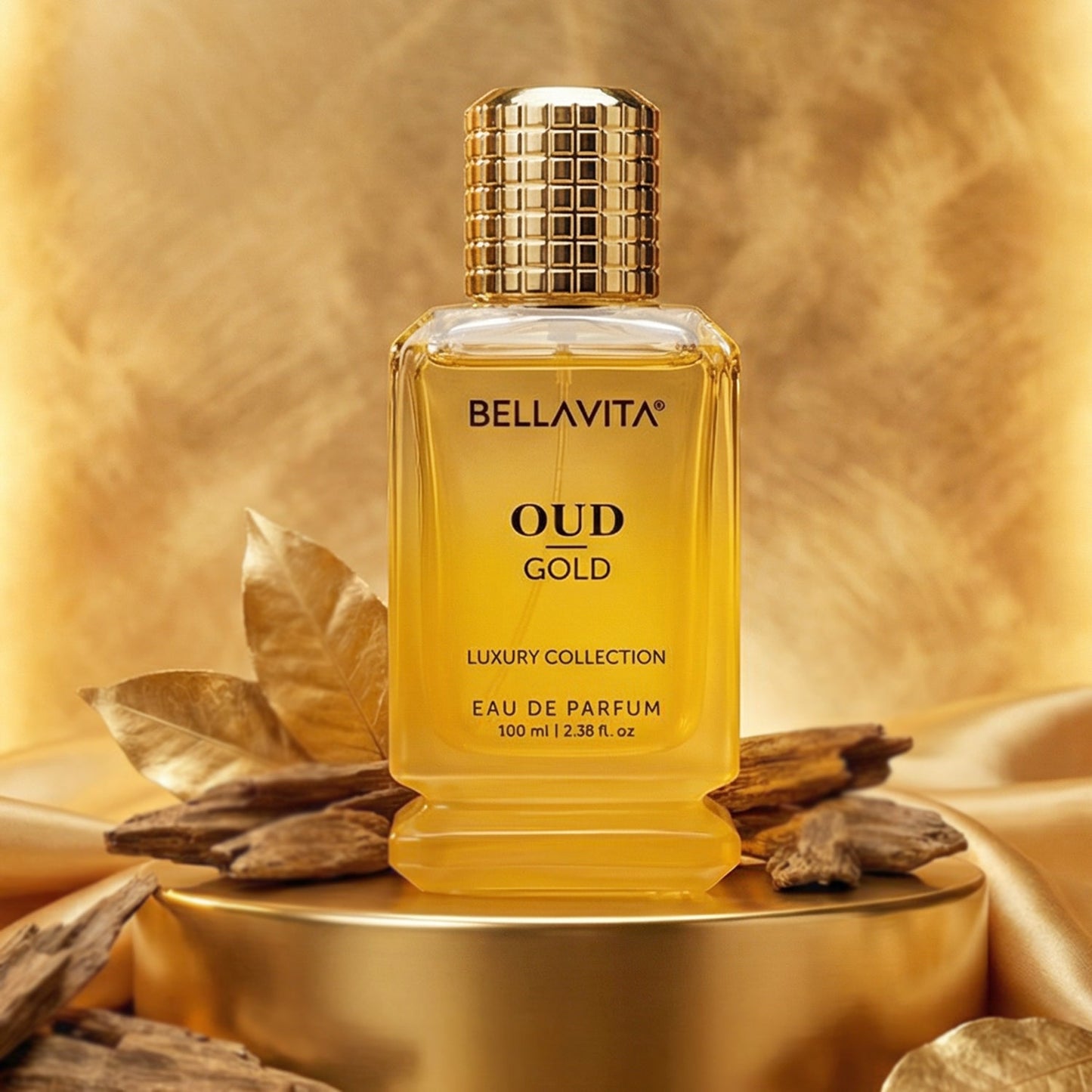 Bella Vita oud gold perfume bottle front view