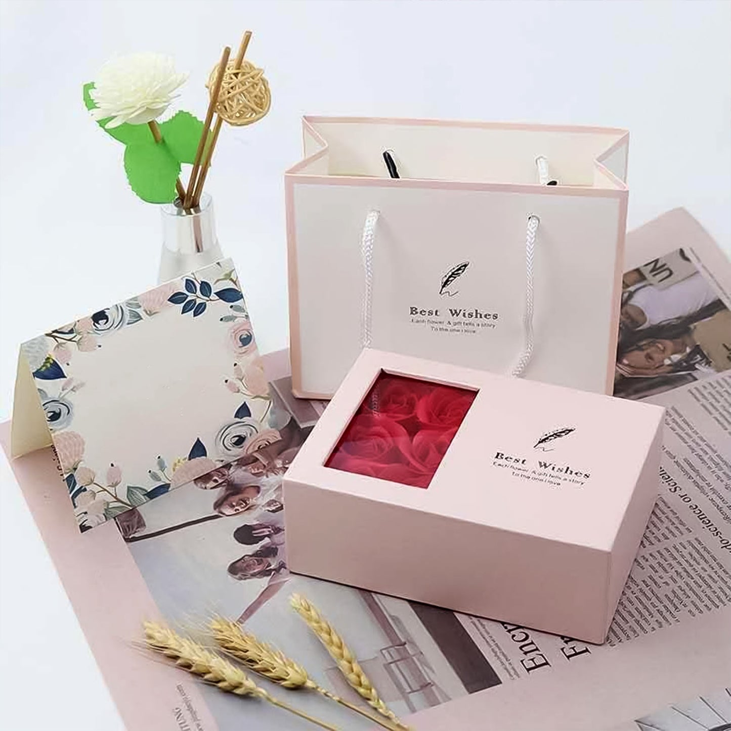 Rose jewellery packaging box with lid open showing ring storage India