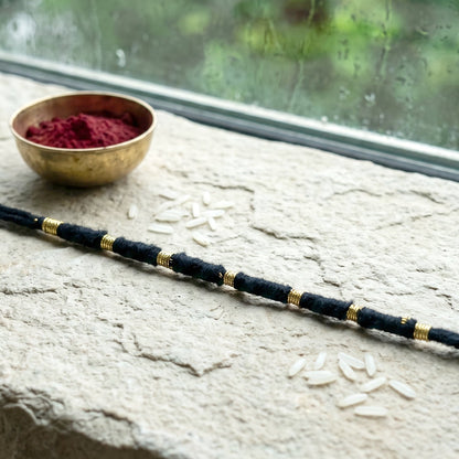 Handmade Black Thread Bracelet Rakhi with Gold Beads (1 Pc)