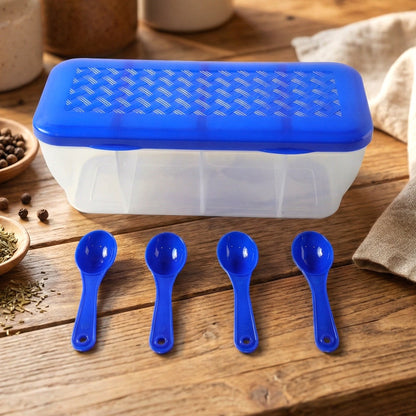 Kitchen Airtight 4-Section Storage Container / Pickle Jar 4 Spoons (1 Pc / Mix Color)