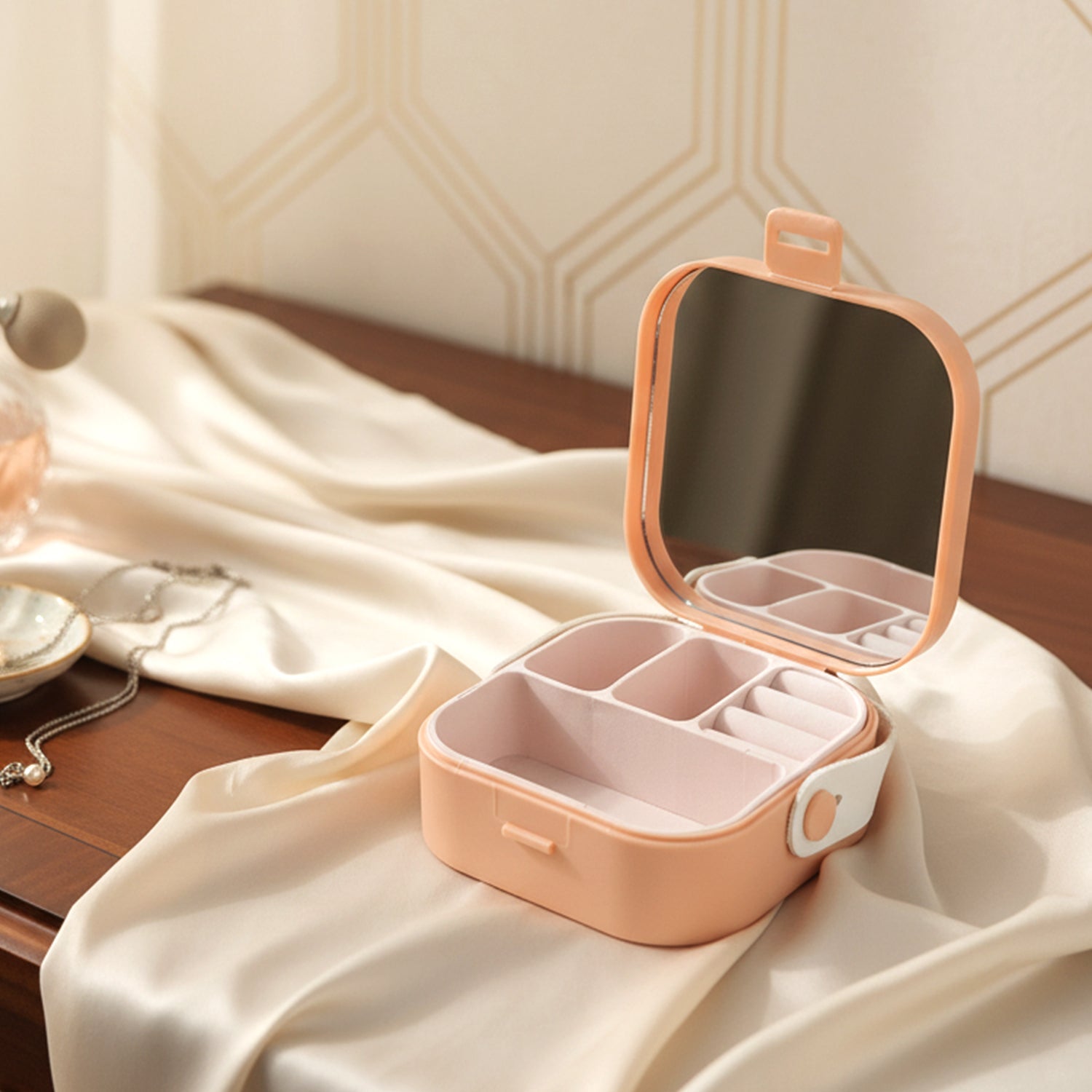 Portable jewellery box with mirror detail India