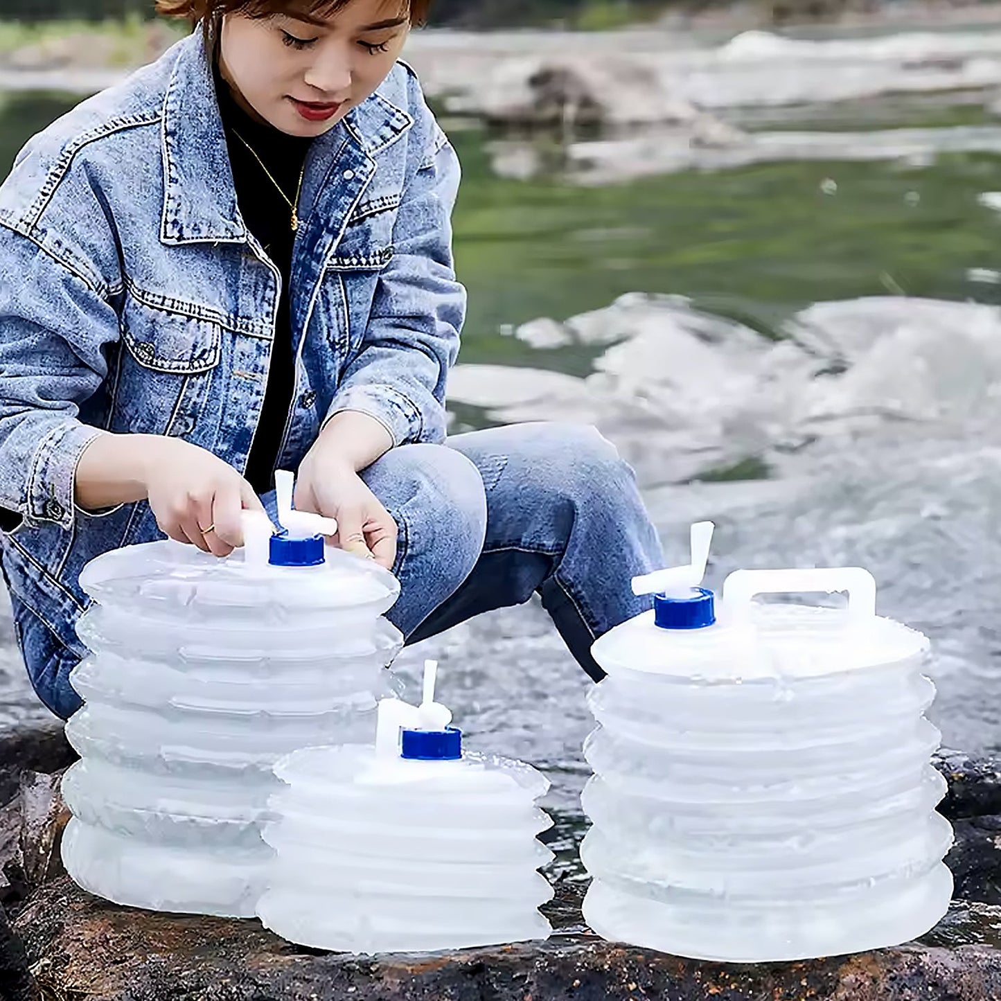 Outdoor Camping Collapsible Water Container with Carry Handle & Tap Valve