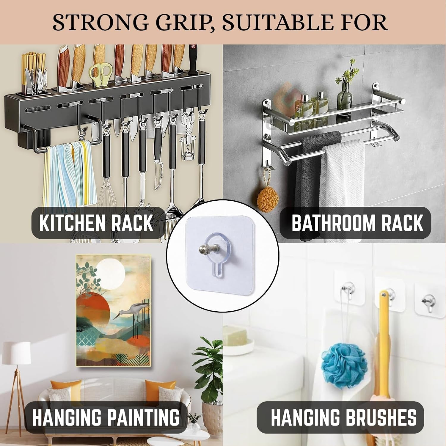 no drill wall hook set for home storage