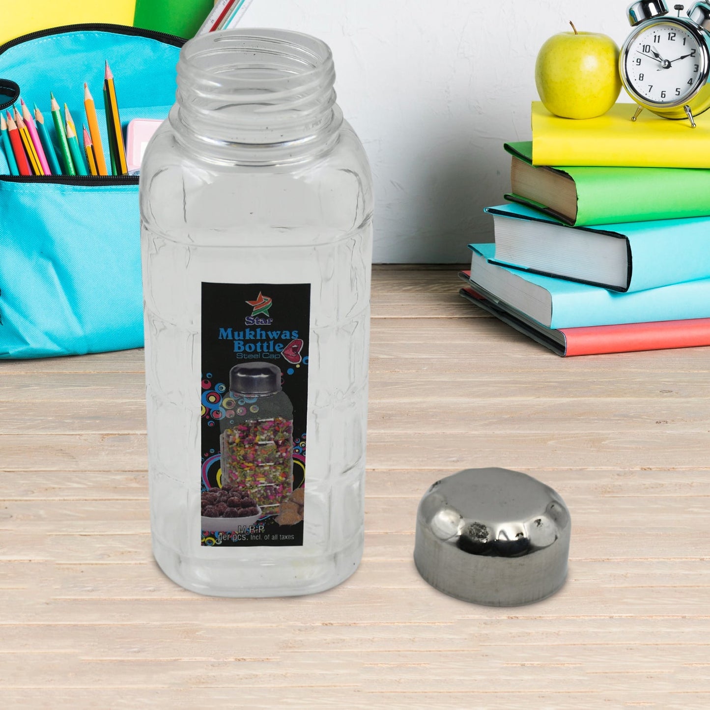 Plastic Transparent Mukhwas Bottle With Steel Cap Kitchen Storage Bottle (1 Pc)