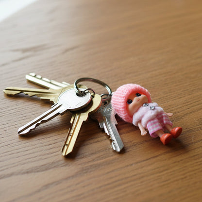 Cute Mini Doll Keychain Soft Knitted Cap Girl Charm Keyring (1 Pc / Mix Color)