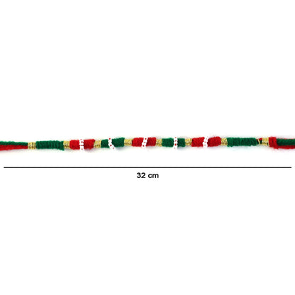 Cute Designer Rakhi with Red and Green Thread Beads (1 Pc)