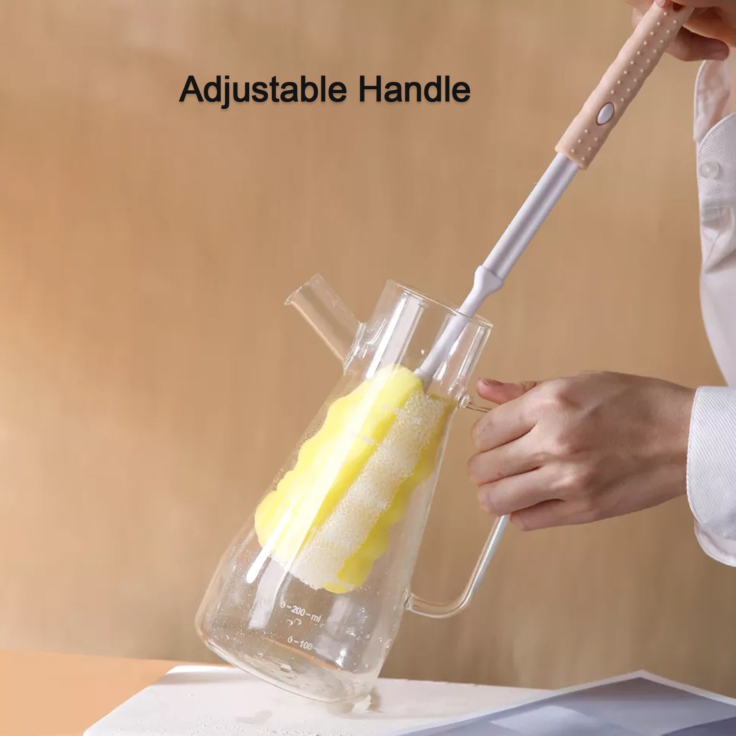 Multi-purpose kitchen bottle brush with soft sponge head for safe and scratch-free cleaning