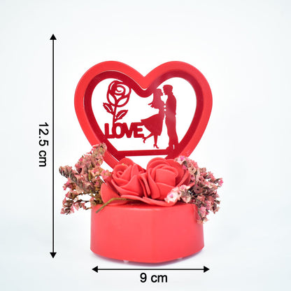 Romantic Heart-Shaped Love Couple Decorative Showpiece with Rose Base (1 Pc)