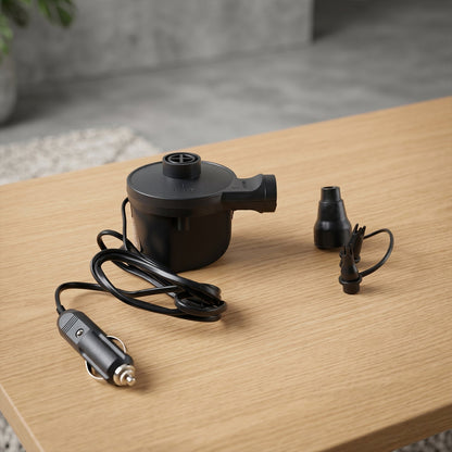 Electric car air pump with nozzle attachments