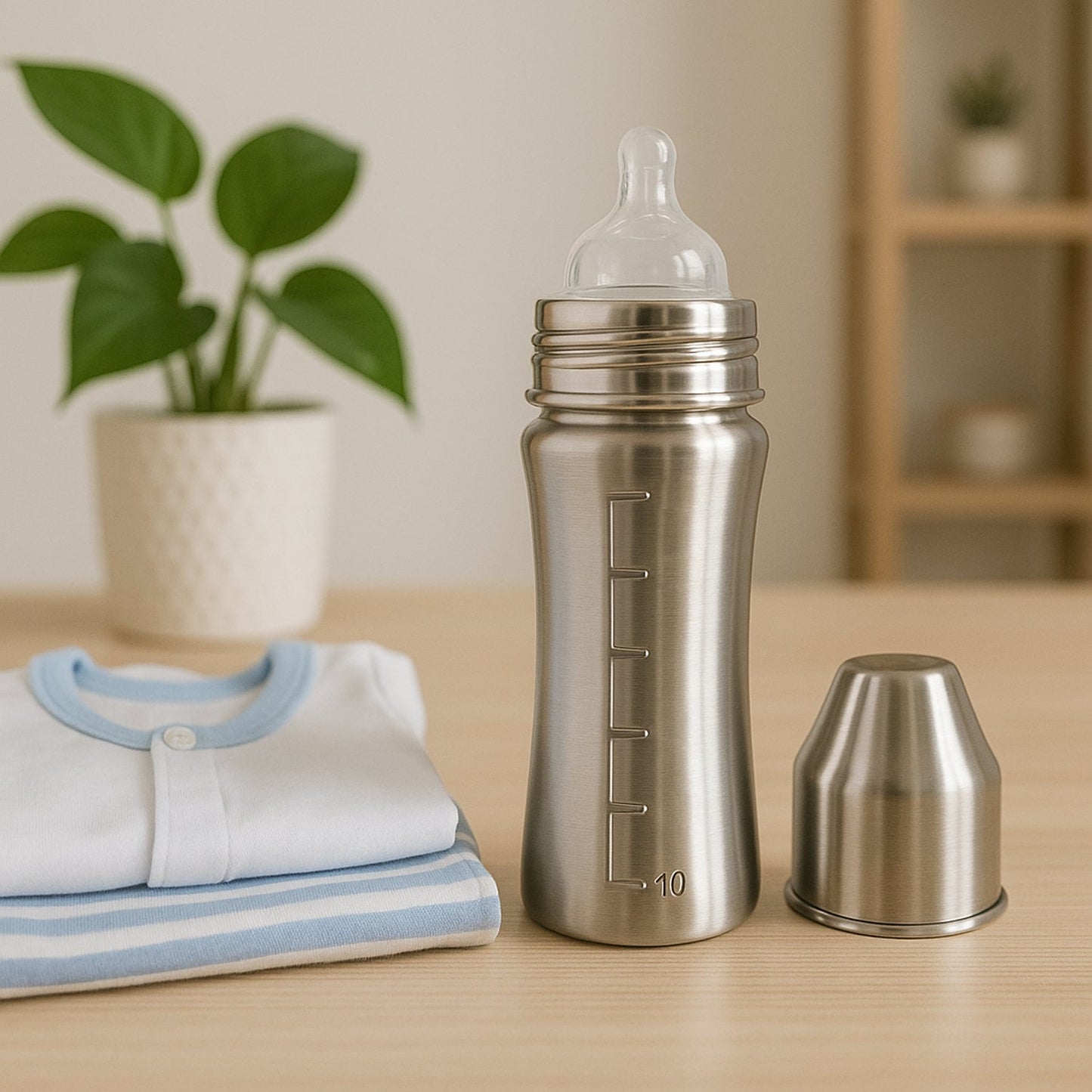 Baby milk bottle in stainless steel for toddlers – temperature retaining and durable