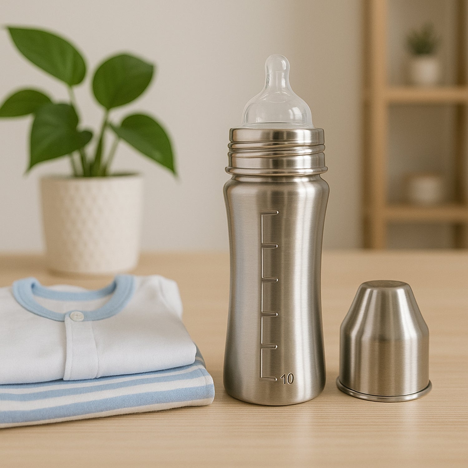 Baby milk bottle in stainless steel for toddlers – temperature retaining and durable