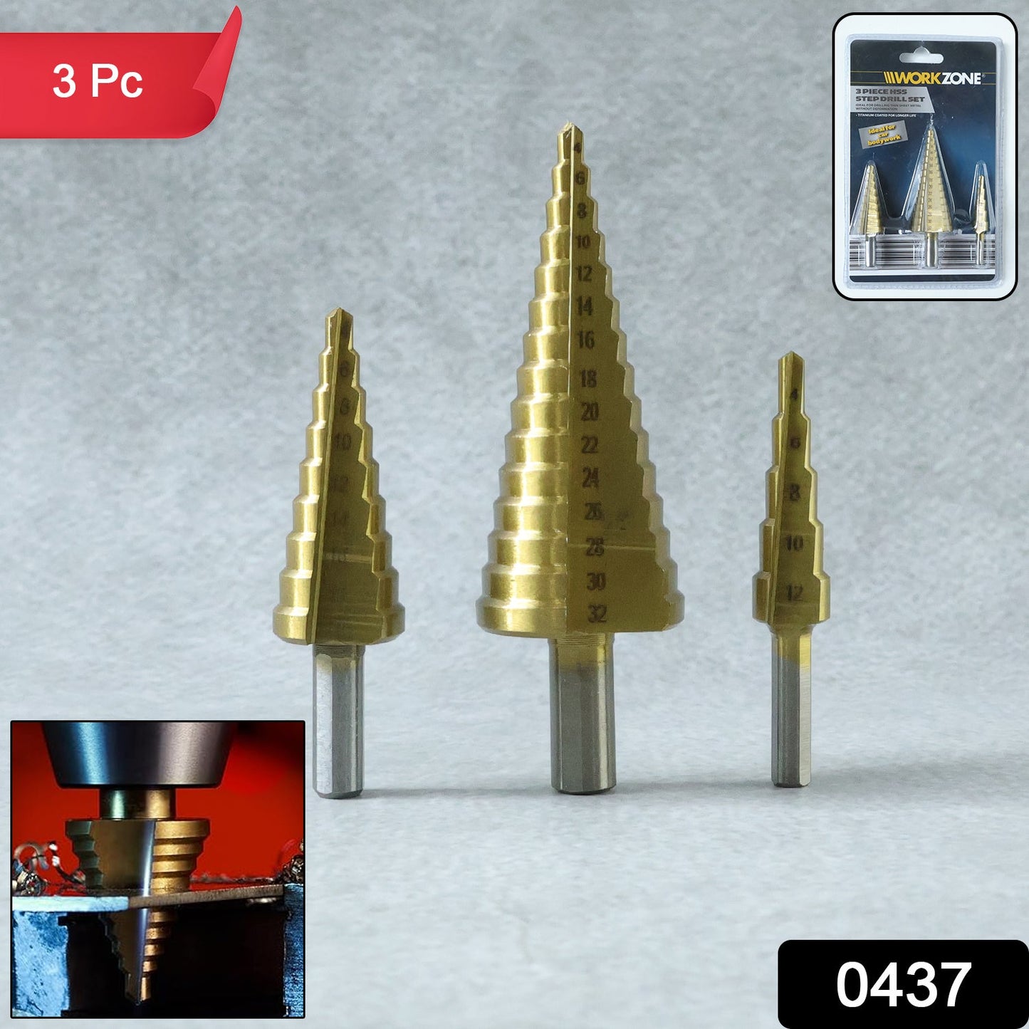 3X Large HSS Steel Step Cone Drill Titanium Bit Set Hole Cutter (4-32, 4-20, 4-12mm)