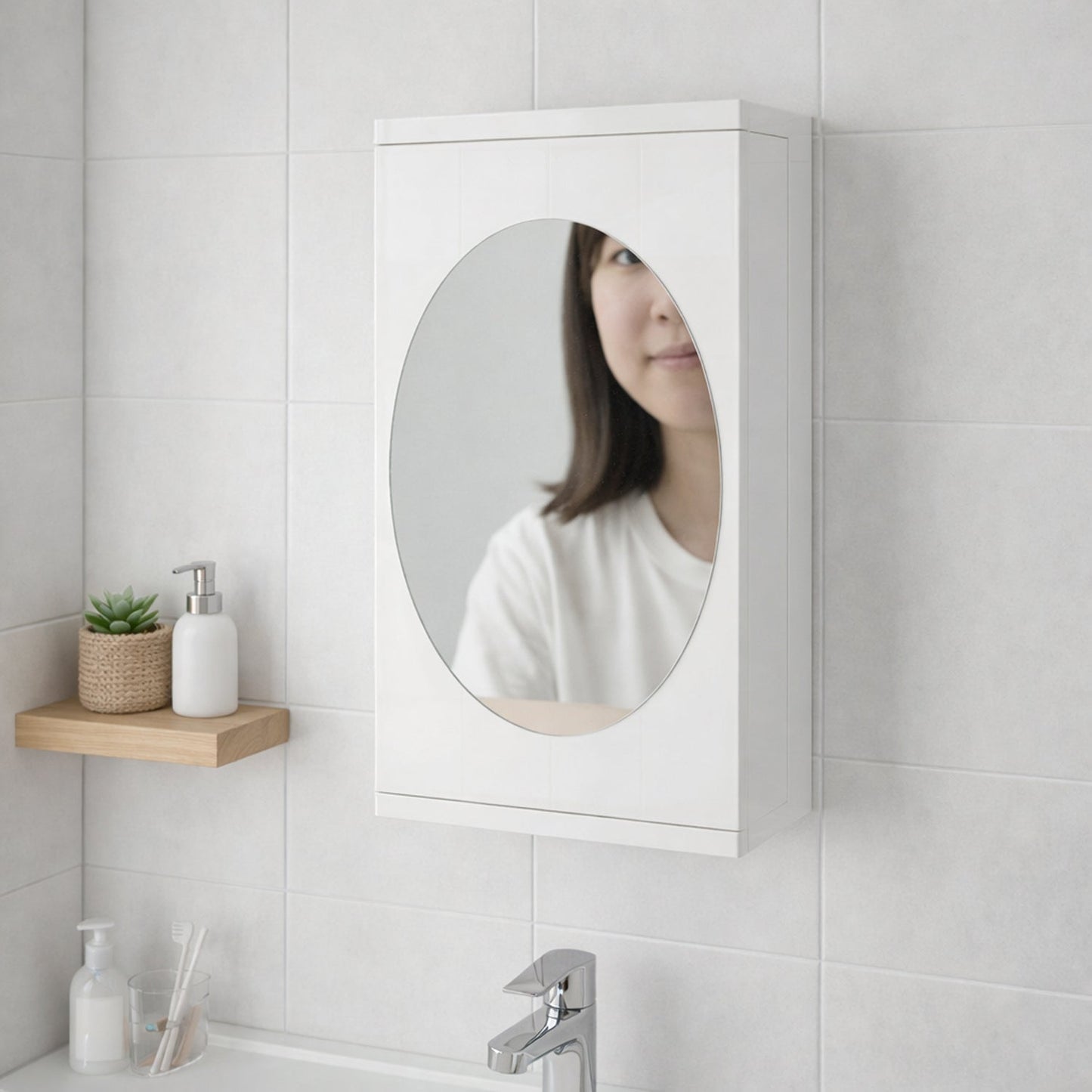 Wall mount makeup mirror cabinet