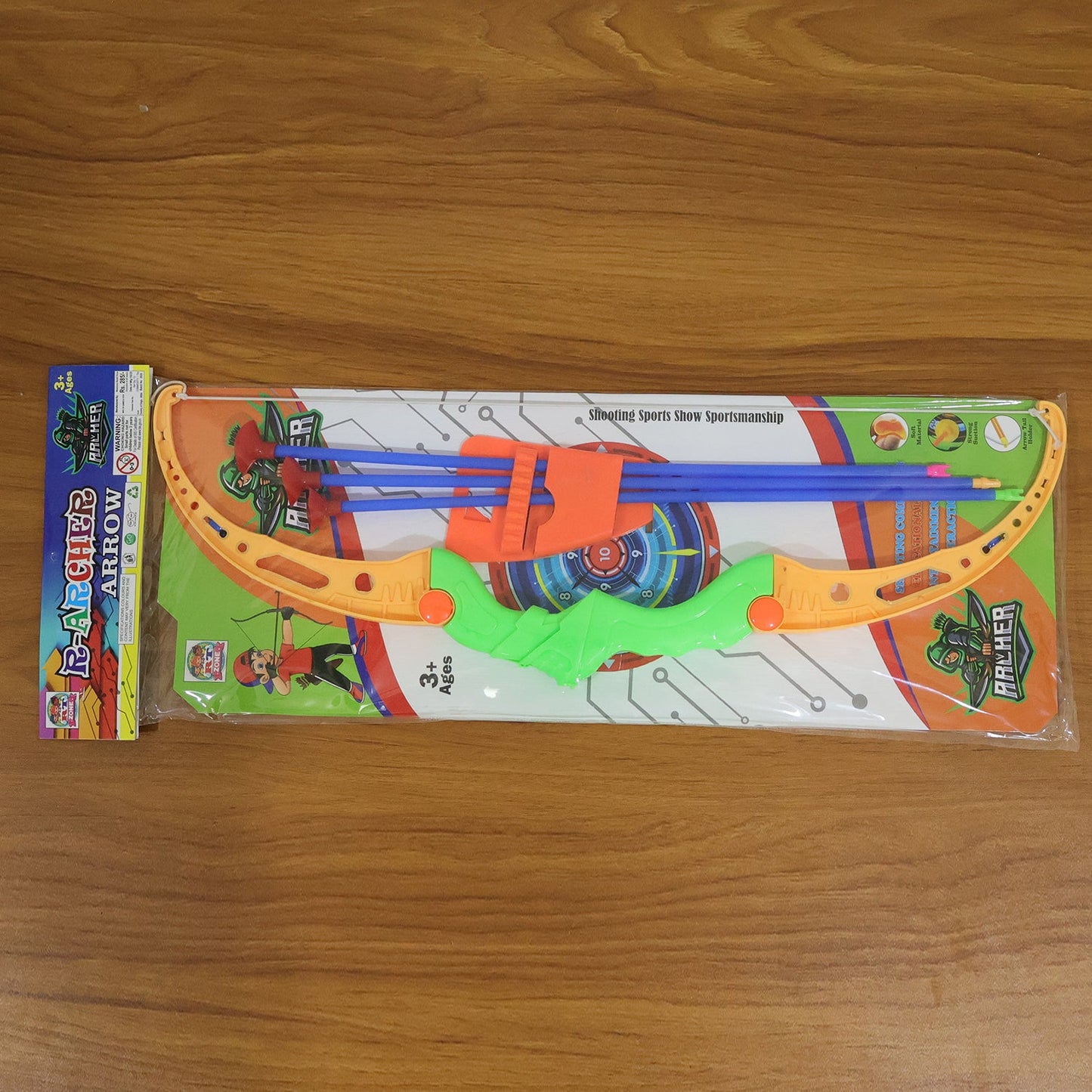 Plastic Archery Bow Arrow Toy Set with single knife and 3pc Arrow and Target Board
