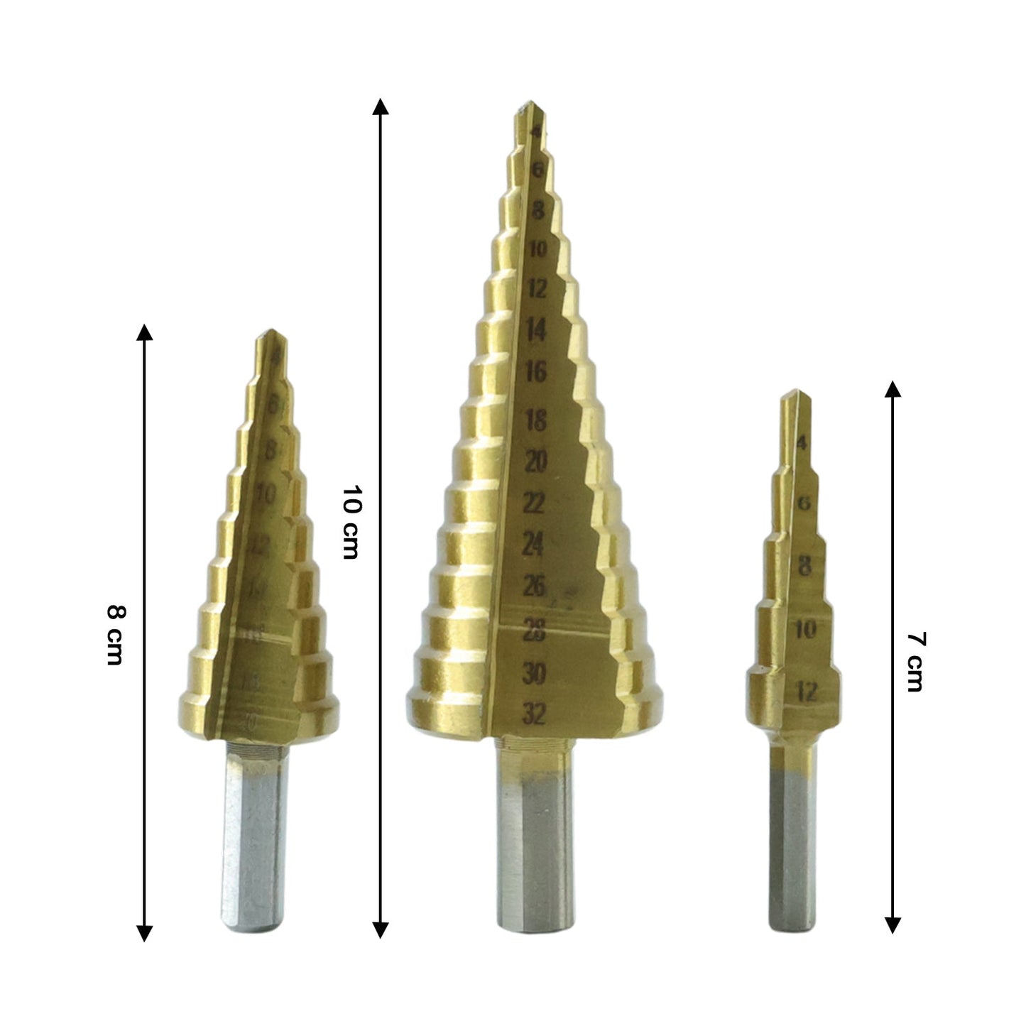 3X Large HSS Steel Step Cone Drill Titanium Bit Set Hole Cutter (4-32, 4-20, 4-12mm)