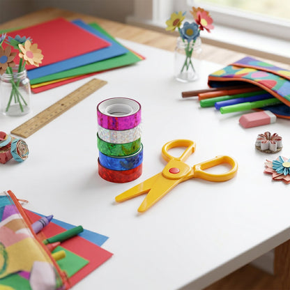 Holographic Decorative Tape Set with Scissors (1 Set, 39 Roll)