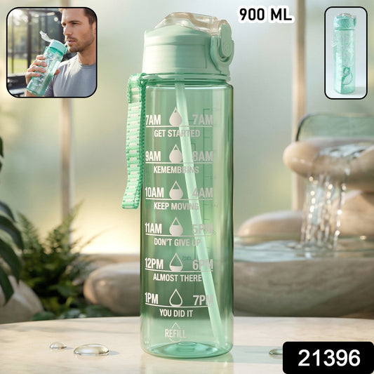 Motivational Water Bottle with Time Marker and Flip Top Lid (900 ML)