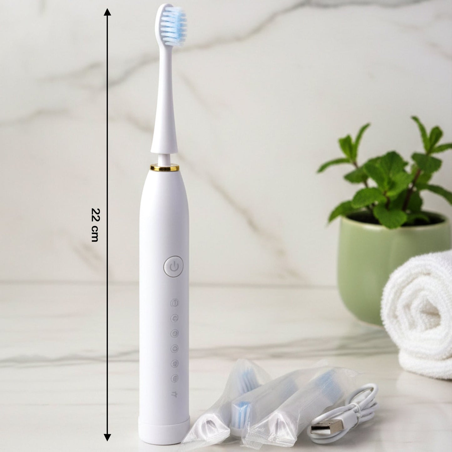 Rechargeable Electric Toothbrush White Color With 3 Extra head (1 Pc/ mix Color)