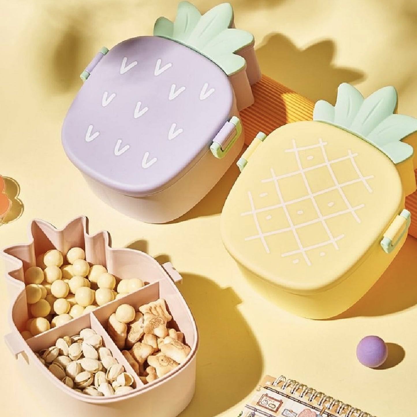 Kids Lunch Box Cute Pineapple Shaped Bento Box with Fork Spoon Snack Container