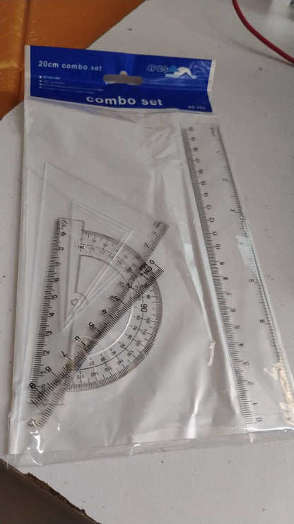 Plastic Geometry Set, Triangle Ruler Protractor Straight Ruler (4 Pcs Set)
