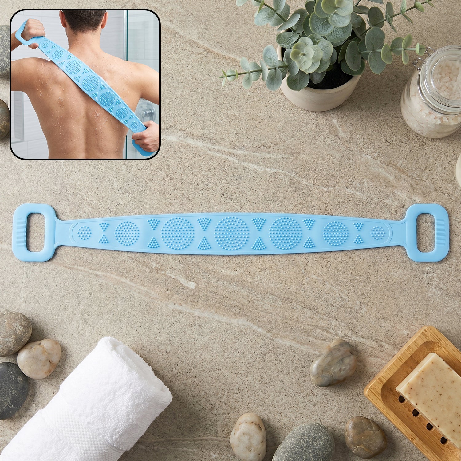 Silicone body back scrubber belt with dual handles - main view