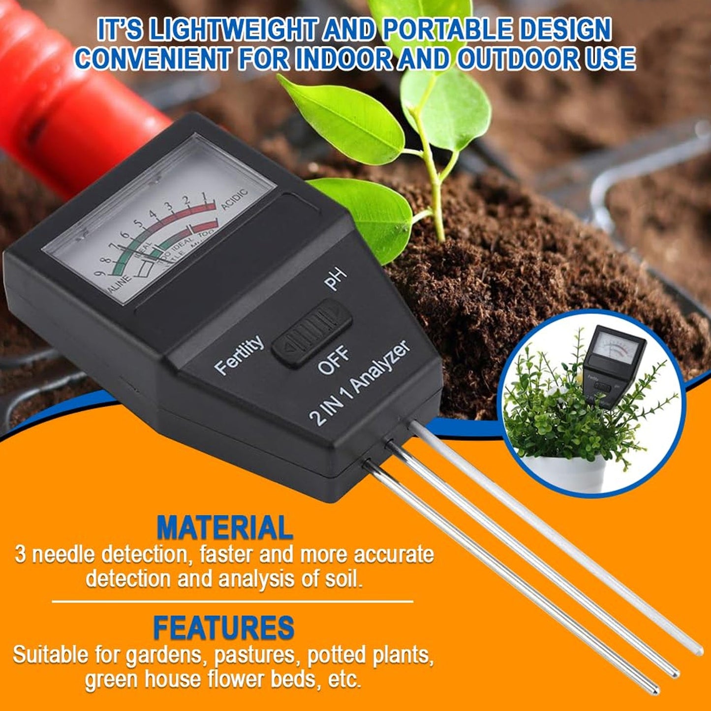 2 in 1 soil meter features 3 needle probe material indoor outdoor