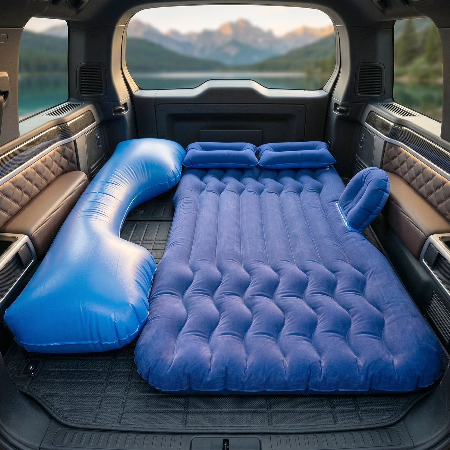 Portable Car Air Mattress Bed Set Dark Blue - Main View