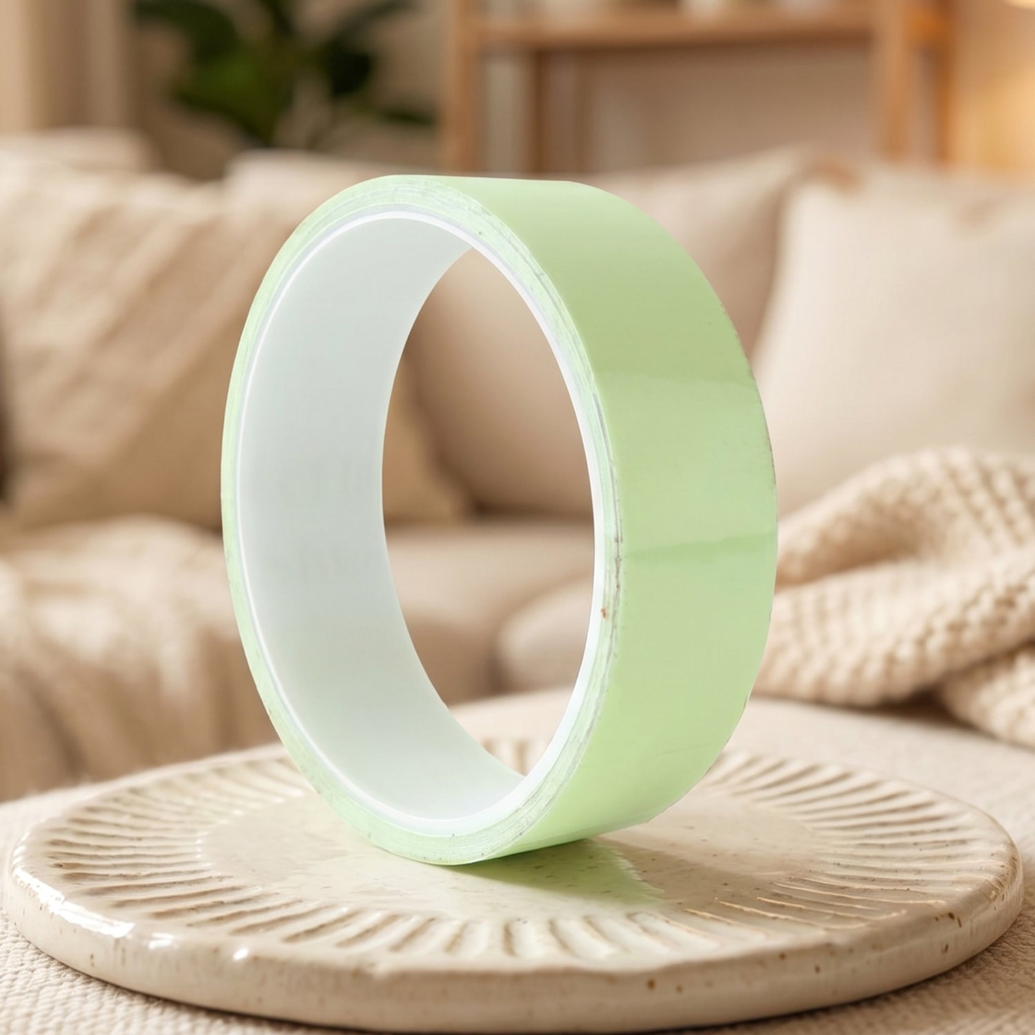 Green packaging tape roll front view