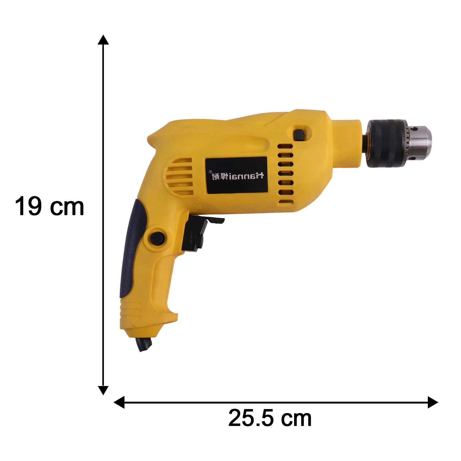 Electric drill machine size 25.5 x 19 cm dimension