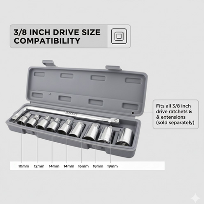 Drive Standard Socket Wrench Set -10 pc, 6 pt. 3 / 8 in.