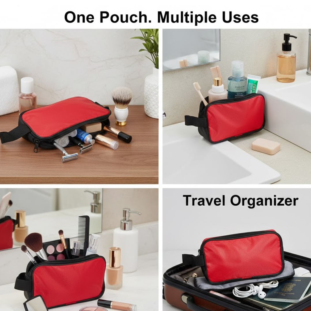 Portable Travel Hand Pouch / Shaving Kit Bag for Multipurpose Use (Red)