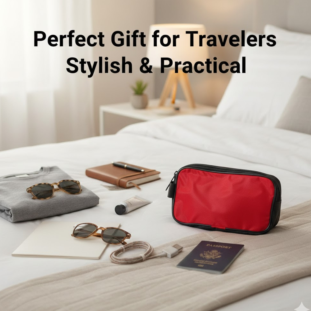 Portable Travel Hand Pouch / Shaving Kit Bag for Multipurpose Use (Red)