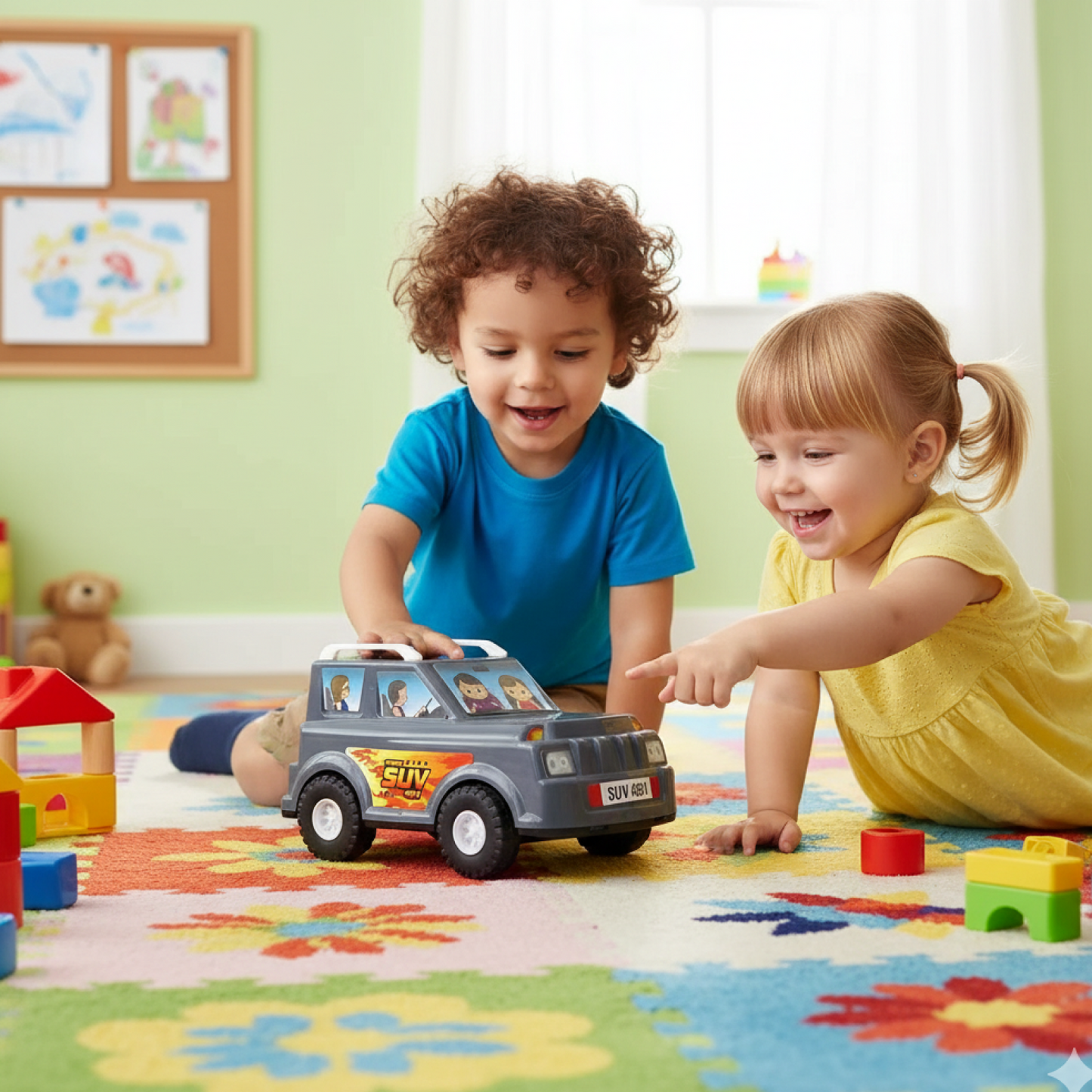 children play SUV car