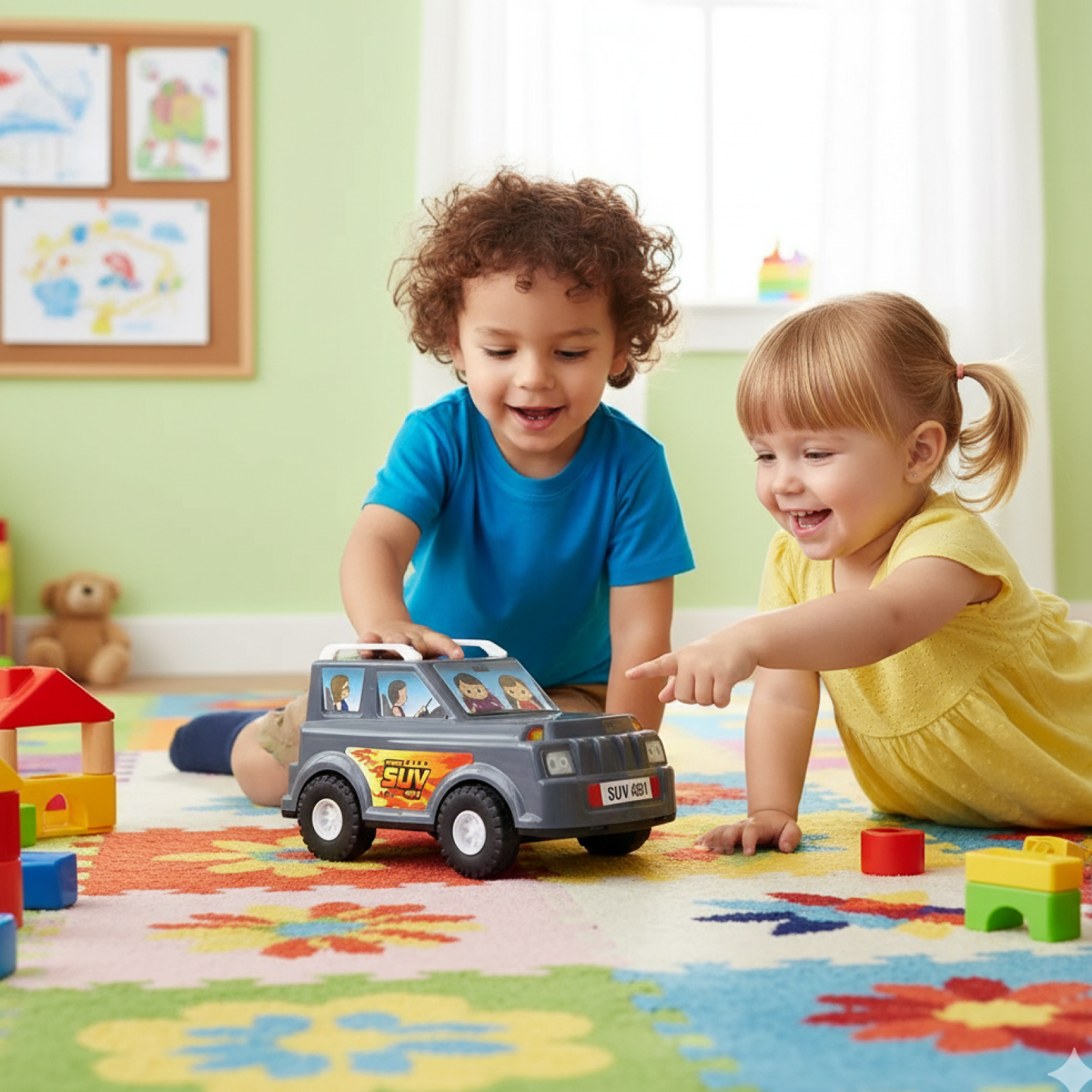 children play SUV car
