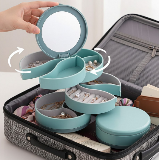 Rotating jewellery organizer box 4 layers with mirror travel India