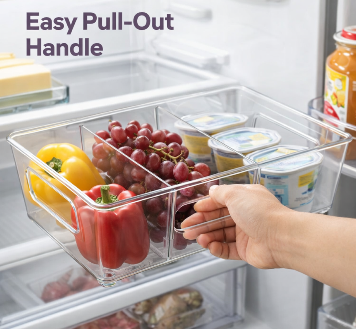 Plastic Refrigerator Organizer Bins, 1 Stackable Fridge Organizers with Handle, Clear Organizing Food Fruit Vegetables Pantry Storage Bins for Freezer kitchen Cabinet Organization and Storage (1 Pc Mix Color)