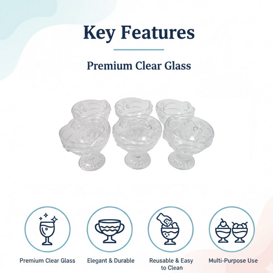 Glass Ice-Cream Cup Set, Home & Kitchen Serving or Dessert Cup (6 Pcs Set)