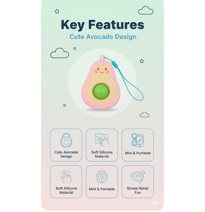 Cute Avocado-Shaped Mini Push Pop Keychain Toy with Strap (1 Pc)