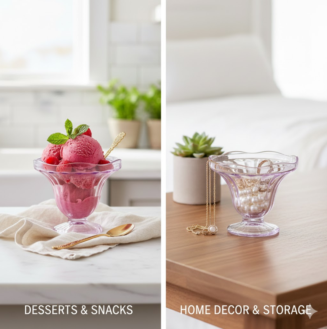 Crystal Plastic Ice-Cream Bowl Set – Serving Bowls (6 Pc)