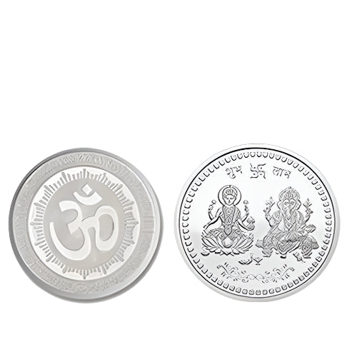 Close-up of Goddess Lakshmi design on Pooja Coin