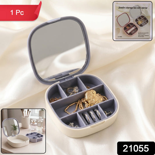 Plastic Jewelry Storage Box with Built-in Mirror (1 Pc)