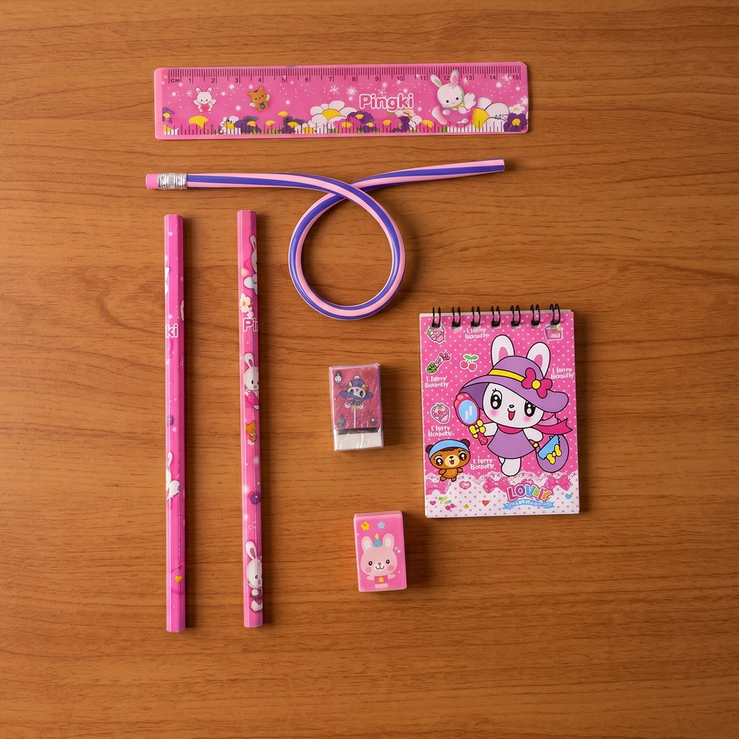 Kids Stationery Set - Pencils, Ruler, Erasers and Notebook