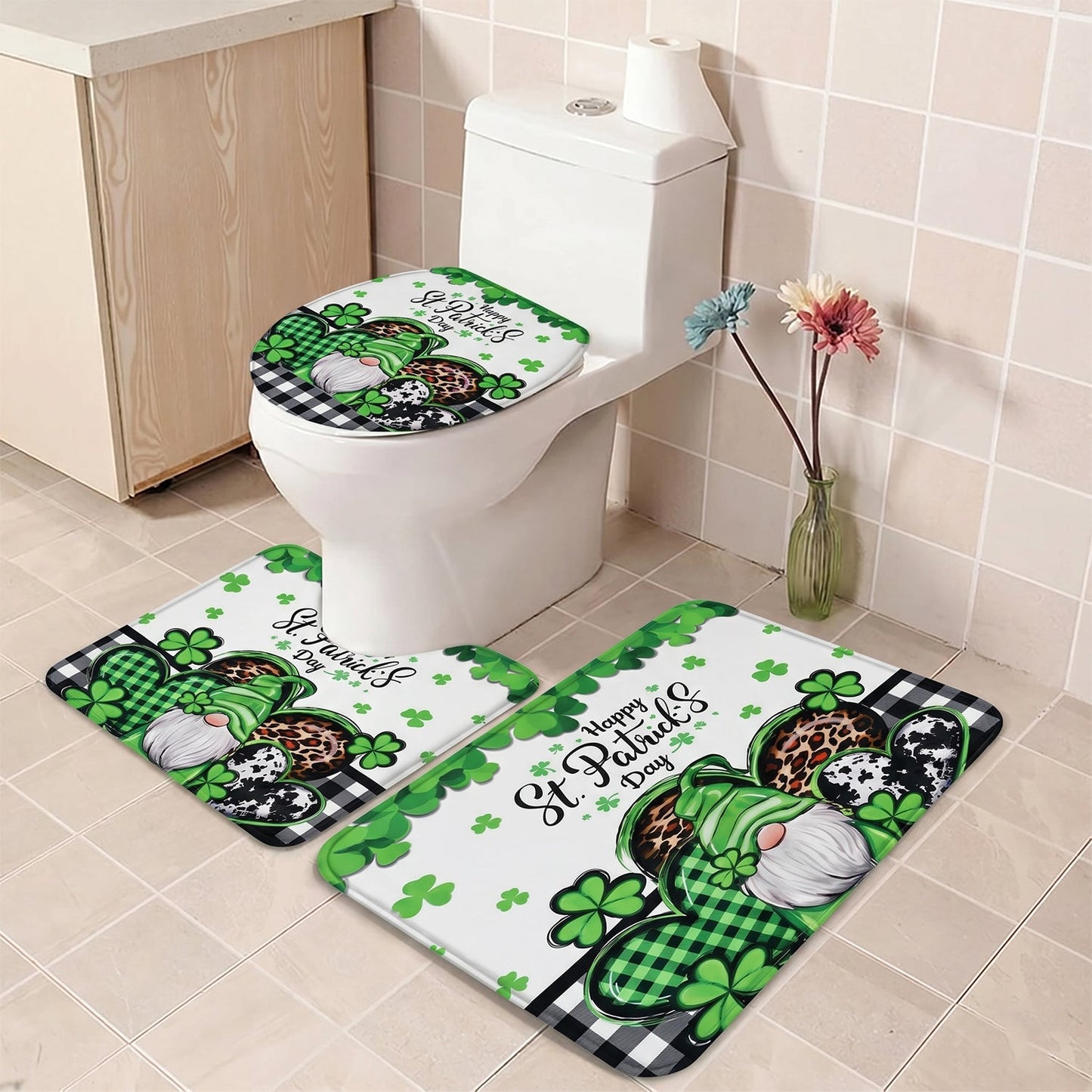 3 in 1 bath mat set placed in bathroom lifestyle image 1