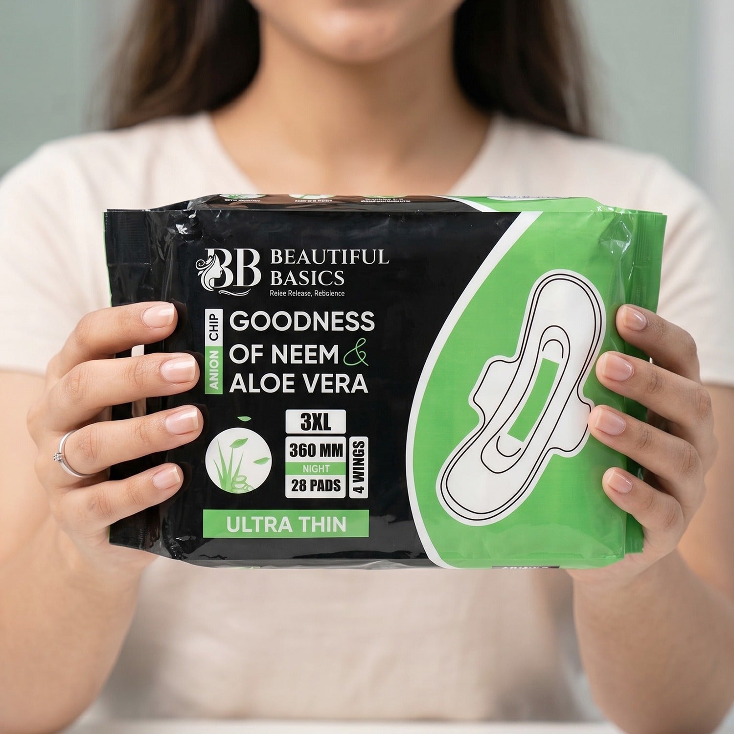 Beautiful Basics sanitary pads with neem aloe vera theme